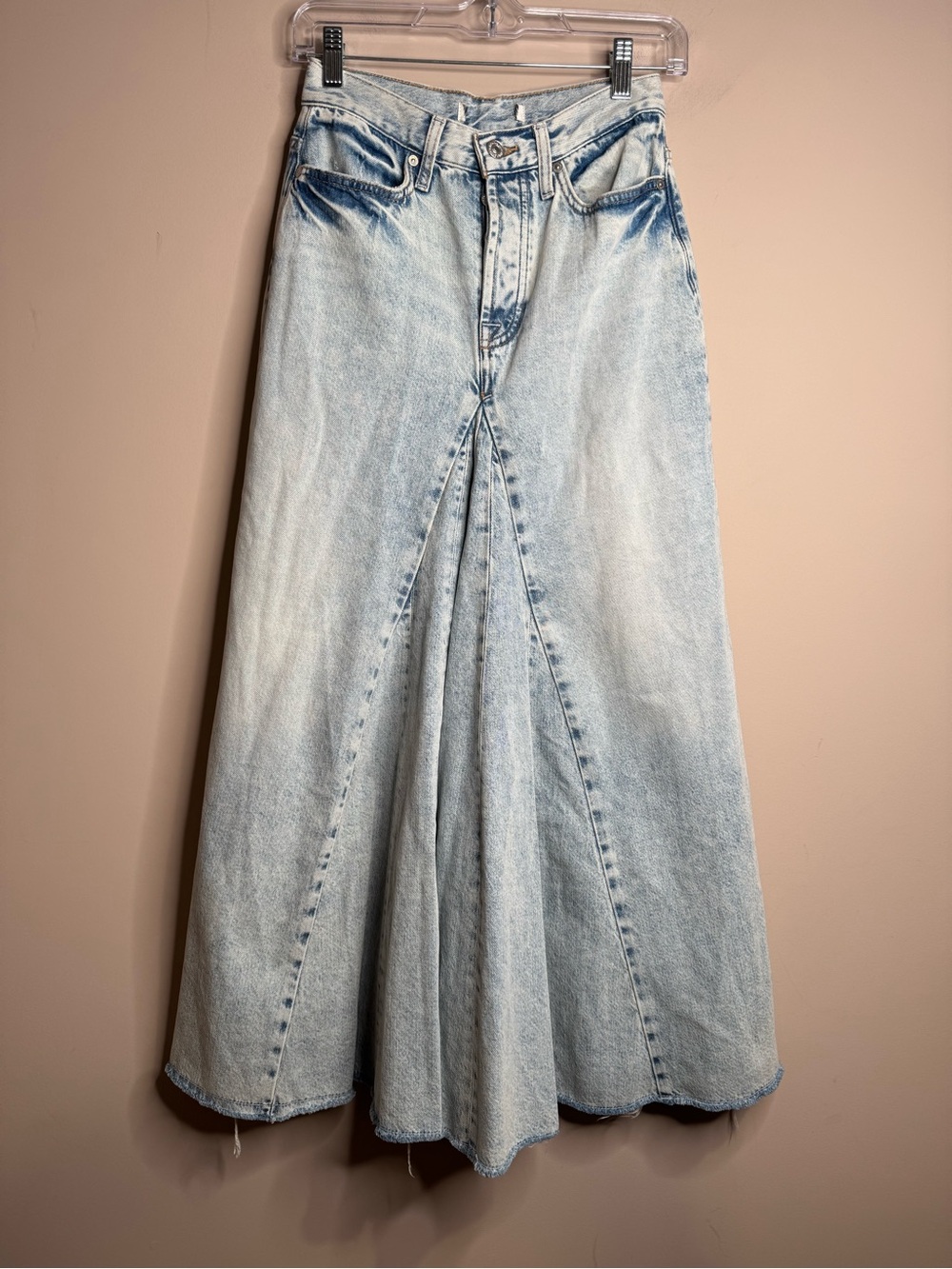 7 For All Mankind Western Maxi Skirt Denim Flared Paneled Size 25 Light Blue - Picture 2 of 8